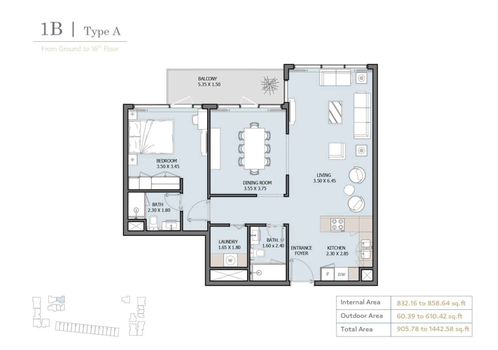 1B Type A layout plan Selina bay yas island abu dhabi