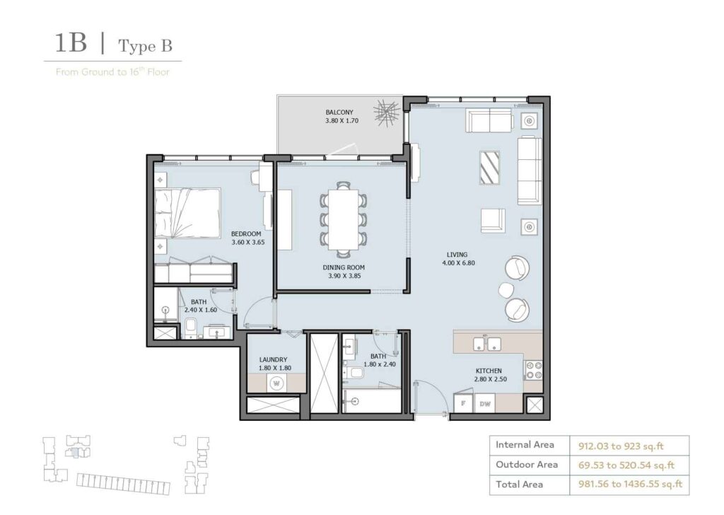 1B Type B layout plan Selina bay yas island abu dhabi