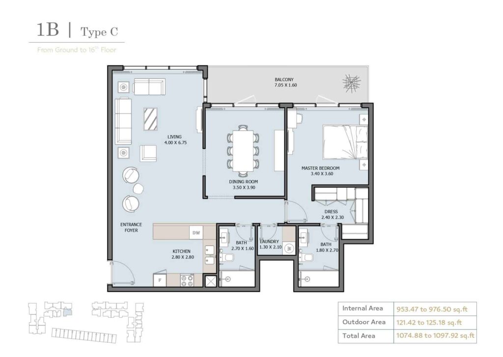 1B Type C layout plan Selina bay yas island abu dhabi
