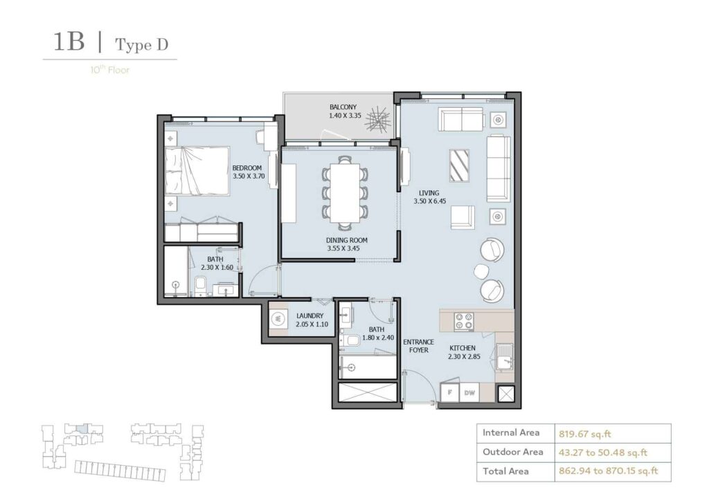 1B Type D layout plan Selina bay yas island abu dhabi